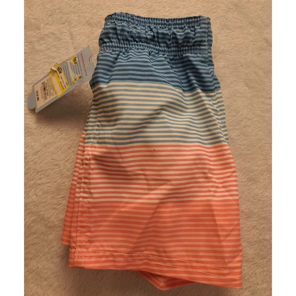 Cat & Jack Toddler Boys Blue Peach Ombre Striped Swim Trunks UPF 50+ 4T